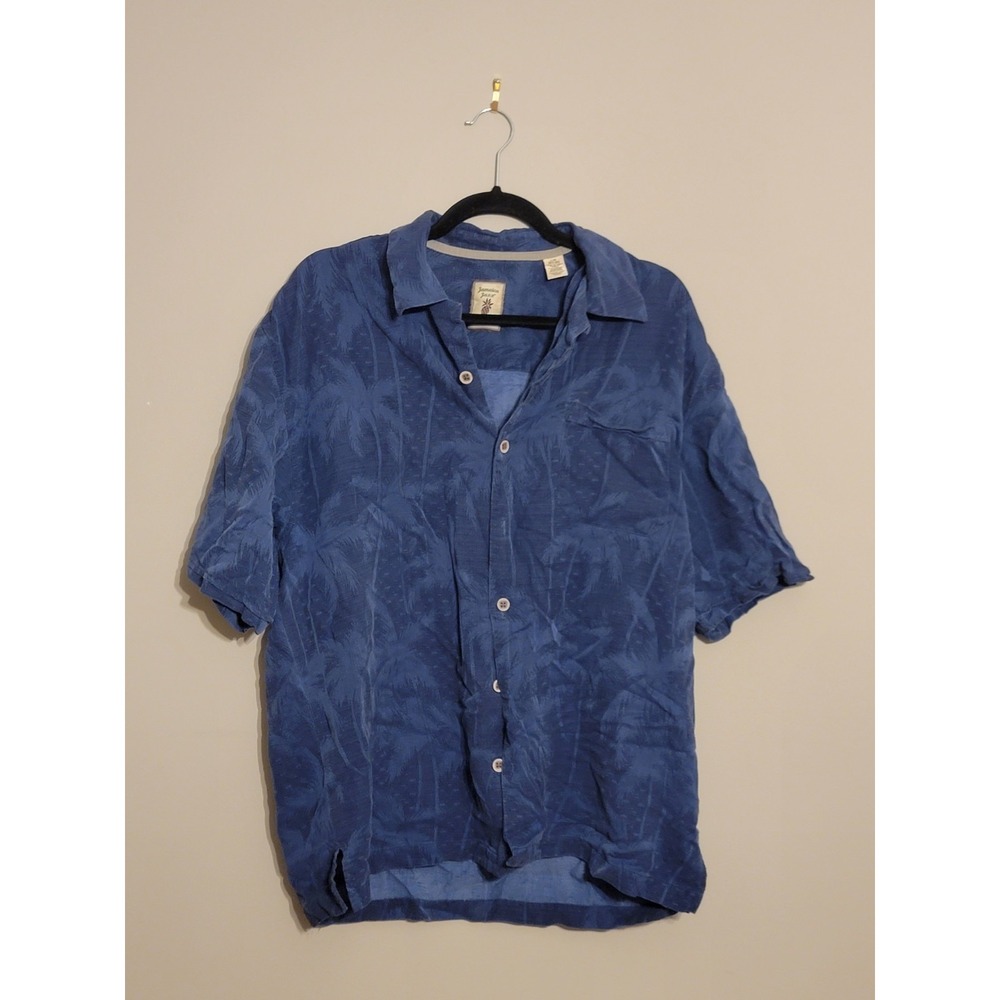 Jamacia Jaxx  Blue Embroidered Hawaiian ‎ Button down Short Sleeve Shirt LARGE